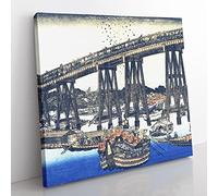 Noryo Cooling Off at Ryogoku Bridge by Utagawa Hiroshige Asian Japanese Canvas Wall Art Print Ready to Hang, Framed Picture for Living Room Bedroom Home Office Décor, 35x35 cm (14x14 Inch)