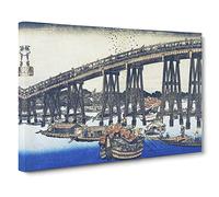 Noryo Cooling Off At Ryogoku Bridge By Utagawa Hiroshige Asian Japanese Canvas Wall Art Print Ready to Hang, Framed Picture for Living Room Bedroom Home Office Décor, 20x14 Inch (50x35 cm)