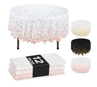 NORZEE 12-Pack White Disposable Plastic Tablecloths, 84" Plastic Table Cloth, Round Table Cover Gold CONFETY (Rose Gold, Pack of 12 (84"))