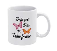 NOSAAE Inspirational Deja Que Dios Te Transforme with Colorful Butterfly Coffee Mug,11oz Ceramic Coffee Cup,Gifts for Friends Family,Dishwasher and Microwave Safe