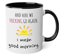 NOSAAE Mom Coffee Mug with Black Accent,Ceramic with Here We Go Again I Mean Good Morning Quote 11oz - Work & Home,Funny Mom Friend Gift