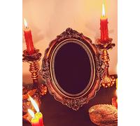Nosadi Black Scrying Mirror - Witchcraft Tools Altar Kit Supplies for Divination - Decorative Oval Antique Dark Gold 8.3" W x 10" L