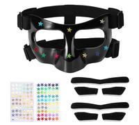 Nose Guard for Broken Nose, 5.9x3.74 in Adjustable Face Shield with Pads Star Stickers Guard Sports Training Face Mask Nose Protector for Kids Adults Teens Basketball Soccer Baseball Football(Black)