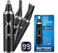 Nose Hair Trimmer for Men,3 in 1 USB Nose Trimmer with LED Battery Display,Painless Dual Edge Blades Nasal Hair Trimmers for Men,Eyebrow Razor,Ear Facial Hair Remover,IPX7 Waterproof,Easy Cleansing