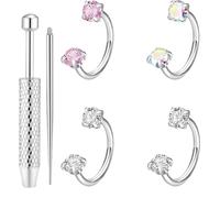 Nose Ring Set - 6 Pieces Stainless Steel Piercing with C Zirconia | Horseshoe Shaped Septum Ring for Lip Cartilage | Helix Tragus Earring Jewelry Women |, Se référer au descriptif, Stainless Steel, No