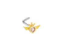 Nose Rings L Shaped Surgical Steel, 1pcs 20GL Shape Nose Piercing Jewellery for Women Studs Crown and Angel's Wings with Heart Cubic Zirconia, Gold Pink, Style 6