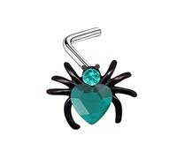 Nose Rings L Shaped Surgical Steel, 1pcs 20GL Shape Nose Piercing Jewellery for Women Studs Spider Shaped with Heart Cubic Zirconia, Silver Black Green