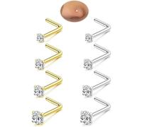 Nose Rings Studs Set for Women Men: 8Pcs 22G Gold/Silver 316L Surgical Stainless Steel Nose Studs Hypoallergenic L Shaped Nose Piercing Jewelry Imitation Diamond Small Stud CZ 1.5mm 2mm 2.5mm 3mm