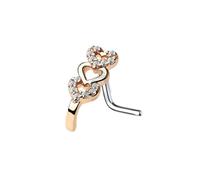 Nose Stud Crawler L Bend Shape Screw Rings Curve Triple Heart Nostril Body Piercing (Rose Gold)