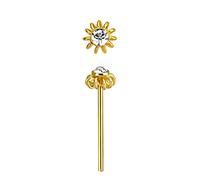 Nose Stud L Bend Bone Ball End Screw Hook Curve Straight Bend It Yourself Pin 18k Gold Sterling Silver Clear Gem Spiral Flower Nostril Piercing (Pin)