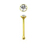 Nose Stud L Bend Bone Pin Bendable Ball End18K Gold Sterling With 2mm Clear Crystal Nostril Piercing (Ball - End)
