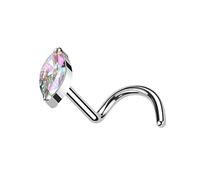 Nose Stud Screw Titanium Silver Gold Marquise CZ Clear AB Gem Large Oval Crystal Nostril Piercing (Silver - AB)
