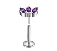 Nose Stud Titanium, 1pcs 16GThreadless Nose Piercing Jewellery for Women Studs Marquise Shape Purple Cubic Zirconia, Silver