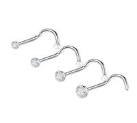 Nose Studs 4pcs G23 Titanium Silver With Clear Gem 1.5mm 2mm 2.5 3mm Hook Curve Bend 18G