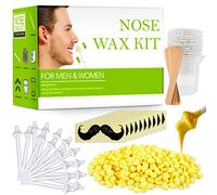 Nose Wax Kit 100g for Men & Women, Nose Hair Removal Wax with Hair Wax 20 Safe Tip 10 wooden Applicators, 10 Containers and 10Moustache Stencils , Easy, Quick