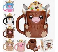 Nosecado Ice Cream Pint Holder, Highland Cow Ice Cream Holder for Ben and Jerry with Handle, Ice Cream Container with 2 Spoons, Beer Can Sleeve, Ferdinand The Bull Lover Gifts (B)