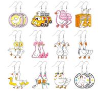 Nosiny 12 Pairs Funny Silly Goose Earrings Cute Weird Goose Acrylic Earring Jewelry Novelty Quirky Lovely Animals Dangle Farm Pet Jewelry Funky Aesthetic Gifts Charm for Women Fun Lovers