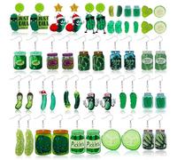 Nosiny 24 Pairs Christmas Pickle Earrings Xmas Acrylic Pickle Jar Drop Dangle Earrings Bulk Just Dill with It Santa Cucumber Funny Cute Weird Jewelry Gifts for Women Christmas Holiday Party