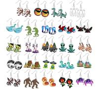 Nosiny 24 Pairs Cryptids Themed Earrings Decorations Monster Drop Earrings Gift Bulk Funny Cryptids Moth Insect Witch Spooky Monster Creepy Weird Funky Halloween Charm Jewelry for Women