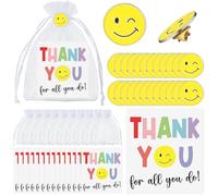 Nosiny 30 Sets Employee Appreciation Gift Smile Face Lapel Pins Employee of The Month Enamel Pins with Thank You Card and Organza Bag for Teacher Coworker Staff Thank You Gifts (Yellow)