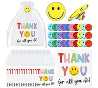 Nosiny 30 Sets Thank You Gifts Bulk, Smile Face Lapel Pins, Employee of The Month Enamel Pins with Thank You Cards and Organza Bags for Team Teacher Coworker Staff (Multicolor)