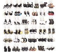 Nosiny 36 Pairs Pink Halloween Earrings Bulk for Women Halloween Earrings Studs Variety Pack Ghost Cat Pumpkin Party Jewelry (Black Cat)