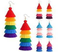 Nosiny 4 Pairs LGBT Pride Tassel Earrings Set for Women, Rainbow Layered Tassel Earrings, Lightweight Boho Pride Jewelry for Parade Festival, Bisexual Lesbian Transgender Nonbinary Accessories