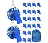 Nosiny 40 Pcs Cheerleader Gifts Bulk 20 Cheer Pom Pom Keychains 20 Sublimation Name Tags Cheerleading Charm for Backpack (Blue Silver)