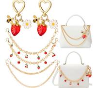 Nosiny 6 Pack Strawberry Bee Bag Charms Christmas Keychain Set Cute Gold Strap Decorations for Women Purse Handbag Wallet Cross-body Bag Accessories Festive Party Favor Stocking Stuffer