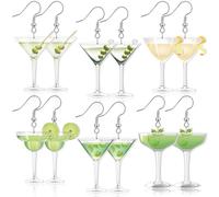 Nosiny 6 Pairs Acrylic Drop Dangle Jewelry Pickle Earrings Martini Earrings 6 Styles Lifelike Dill Cucumber Cocktail Cup Funny Cute Weird Jewelry for Women Bow Tini Bar Party, each about 3.56 x 2.3 cm
