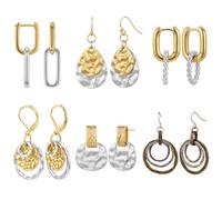 Nosiny 6 Pairs Gold and Silver Earrings Set Boho Hammered Dangling Earrings for Women Drop Hoop Hammered Dangling Disc Boho Statement Jewelry for Weddings Gifts