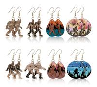 Nosiny 8 Pairs Sasquatch Wood Earrings Set Mysterious Bigfoot Walking in Forest Mountain Wooden Drop Earrings Sasquatch Handmade Drop Jewelry for Women Christmas Bigfoot Lovers Gifts