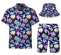 Nosirhoc Men's 2 Piece Tracksuit funny hawaiian shirts for men Button Down Shirt Shorts rave Outfits With Bucket Hats, Color 02, XX-L