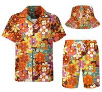 Nosirhoc Men's 2 Piece Tracksuit funny hawaiian shirts for men Button Down Shirt Shorts rave Outfits With Bucket Hats, Color 07, Medium