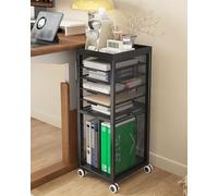 Noskox Rolling File Cart,Mobile Bookshelf with Wheels | 5 Pull-Out Mesh Shelves, Vertical File Storage, Top Platform, 2 Lockable Wheels, for Study, Office, Classroom, White
