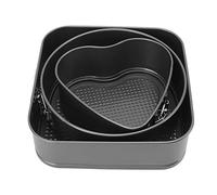 Nosqew 3Pcs Cake Pan Set Carbon Steel Round Heart Square Shape Easy Release Double Coating Springform Pan Set for Kitchen Baking Cheesecake Mousse Lasagna (20/22/24)