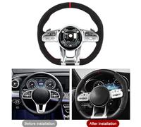 Nosqew AMG Performance Full Suede Steering Wheel Assembly Premium Racing Style Steering Wheel with Red Stitching Aluminum Paddles Perfect Grip Control for A B C E S G GLC GLE Class