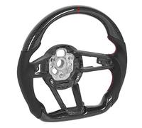 Nosqew Carbon Fiber Steering Wheel Flat Bottom D Type Racing Design 3K Glossy Carbon Fiber Nappa Perforated Leather Red Stitching 12 OClock Red Ring For R8 MK2 TTS TTRS M