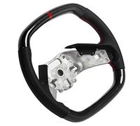 Nosqew Custom Carbon Fiber Steering Wheel Nappa Perforated Leather Flat Top Bottom Racing Design Red Stitching 12 OClock Ring Fit C8 2020+
