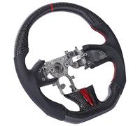Nosqew Custom Carbon Fiber Steering Wheel Perforated Leather Flat Bottom D Type Racing Design with Red Stitching and Finger Ridges for Q50 2014 2015 2016