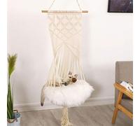 Nosqew Handcrafted Cat Hammock, Macrame Wall Hanging Storage Platform, Woven Cotton Rope Cat Bed for Indoor Outdoor Wall or Ceiling, with 40 x 160cm Size and 20kg Weight Capacity (Beige)