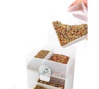 Nosqew Transparent Bird Feeder Automatic Pets Seed Feeder Food Container Large Capacity 500g for Small Birds Blue Tits Parrots Sparrows White Plastic 16 x 10 x 9.5 cm (A32)