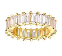 Nossa 5ct Green Emerald Ring 18K Gold Plated Prong Set Square Emerald Cut Cubic Zirconia Ring, 6 mm, 18 carat gold, gold, brass, Cubic Zirconia