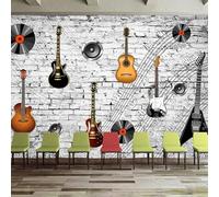 Nostalgia Art Brick Wall Vintage Guitar Music 3D Wallpaper Easy Install Feature Office Living Room Sofa Bedroom TV Background Wall Decoration-430cm×300cm