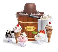 Nostalgia Electric Bucket Ice Cream Maker with Easy-Carry Handle, Makes 4-Quarts in Minutes, Frozen Yogurt, Gelato, Made from Real Wood