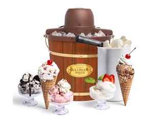 Nostalgia Electric Bucket Ice Cream Maker with Easy-Carry Handle, Makes 4-Quarts in Minutes, Frozen Yogurt, Gelato, Made from Real Wood
