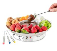 Nostalgia Electric Fondue Pot Set for Chocolate & Cheese-Fondue Kit with Temperature Control Fondue Pot & 4 Dipping Forks, Detachable Tray-Chocolate Fondue Set for Parties, Gifts-Stainless Steel, 10oz