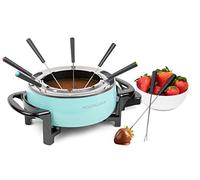Nostalgia FPS6AQ 6-Cup Electric Fondue Pot with Adjustable Temperature Control 8 Color-Coded Forks, Cool-Touch Handles, Perfect for Chocolate, Cheese, Caramel, Aqua