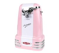 Nostalgia Retro Electric Can Opener for Kitchen with Magnetic Lid Remover, Knife Sharpener and Soda Beer Bottle Opener, Pink