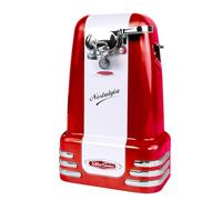 Nostalgia Retro Electric Can Opener for Kitchen with Magnetic Lid Remover, Knife Sharpener and Soda or Beer Bottle Opener, Red